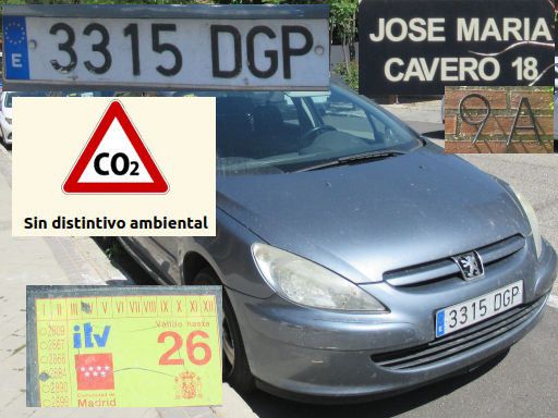 Vehículos abandonados, verlassene Fahrzeuge, Madrid, Spanien, Peugeot 307 HDI, Kennzeichen 3315 DGP, Erstzulassung Januar 2005, Calle Jose Maria Cavero 9 A, 28027 Madrid im April 2026