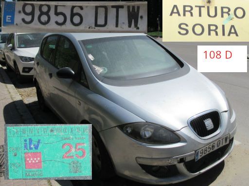 Vehículos abandonados, verlassene Fahrzeuge, Madrid, Spanien, Seat Altea, Kennzeichen 9856 DTW, Erstzulassung Januar 2005, Calle Arturo Soria 108 D, 28027 Madrid im April 2026