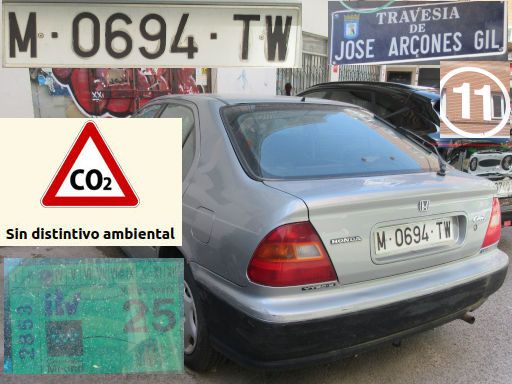 Vehículos abandonados, verlassene Fahrzeuge, Madrid, Spanien, Honda Civic, Kennzeichen M 0694 TW, Erstzulassung September 1996, Travesia Jose Arcones Gil 11, 28017 Madrid im April 2026