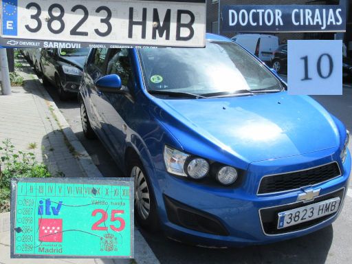 Vehículos abandonados, verlassene Fahrzeuge, Madrid, Spanien, Chevrolet Aveo, Kennzeichen 3823 HMB, Erstzulassung September 2012, Calle Doctor Cirajas 10, 28017 Madrid im April 2026