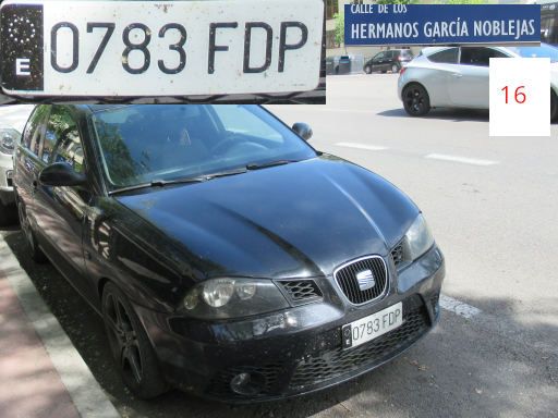 Vehículos abandonados, verlassene Fahrzeuge, Madrid, Spanien, Seat Ibiza, Kennzeichen 0783 FDP, Erstzulassung Juli 2006, Calle Hermanos Gracia Noblejas 16, 28037 Madrid im April 2026