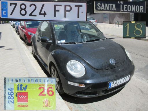 Veh&iacute;culos abandonados, verlassene Fahrzeuge, Madrid, Spanien, Volkswagen Beetle, Kennzeichen 7824 FPT, Erstzulassung Mai 2007, Calle Santa Leonor 18, 28037 Madrid im April 2026