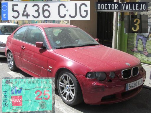 Veh&iacute;culos abandonados, verlassene Fahrzeuge, Madrid, Spanien, BMW 3er Serie, Kennzeichen 5436 CJG, Erstzulassung Juni 2003, Calle Doctor Vallejo 3, 28027 Madrid im April 2026