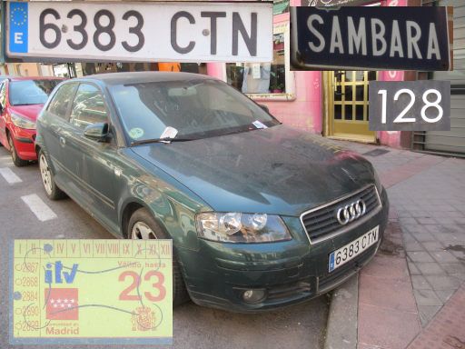 Veh&iacute;culos abandonados, verlassene Fahrzeuge, Madrid, Spanien, Audi A3, Kennzeichen 6383 CTN, Erstzulassung M&auml;rz 2004, Calle Sambara 128, 28027 Madrid im April 2026