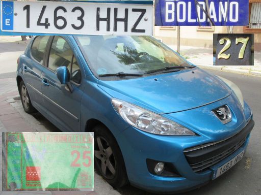 Veh&iacute;culos abandonados, verlassene Fahrzeuge, Madrid, Spanien, Peugeot 207, Kennzeichen 1463 HHZ, Erstzulassung Februar 2012, Calle Boldano 27, 28027 Madrid im April 2026