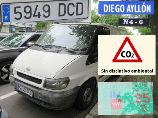 Veh&iacute;culos abandonados, verlassene Fahrzeuge, Madrid, Spanien, Ford Transit, Kennzeichen 5949 DCD, Erstzulassung Oktober 2004, Calle Diego Ayllon 4, 28027 Madrid im April 2026