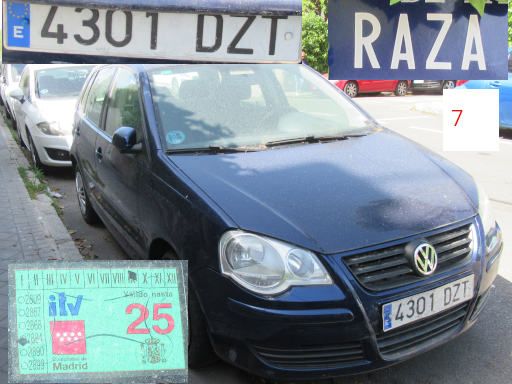 Veh&iacute;culos abandonados, verlassene Fahrzeuge, Madrid, Spanien, Volkswagen Polo, Kennzeichen 4301 DZT, Erstzulassung Mai 2006, Calle Raza 7, 28022 Madrid im April 2026