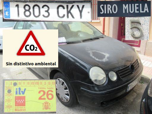 Vehículos abandonados, verlassene Fahrzeuge, Madrid, Spanien, Volkswagen Polo, Kennzeichen 1803 CKY, Erstzulassung Juli 2003, Calle Siro Muela 5, 28027 Madrid im April 2026