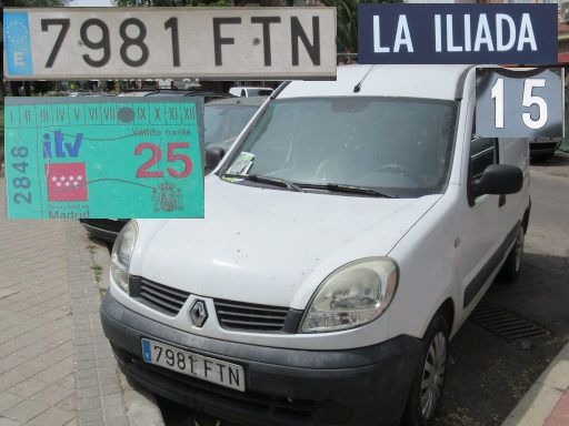Vehículos abandonados, verlassene Fahrzeuge, Madrid, Spanien, Renault Kangoo, Kennzeichen 7981 FTN, Erstzulassung Juli 2007, Calle La Iliada 15, 28022 Madrid im April 2026