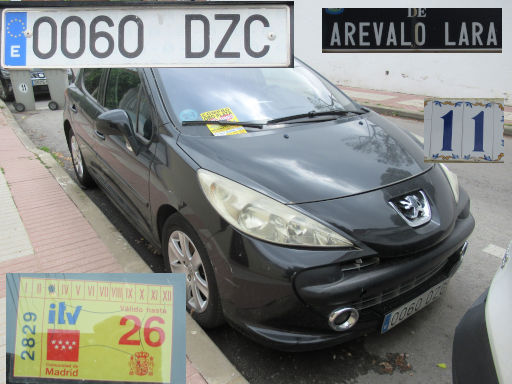 Vehículos abandonados, verlassene Fahrzeuge, Madrid, Spanien, Peugeot 207, Kennzeichen 0060 DZC, Erstzulassung Januar 2005, Calle Arevalo Lara 11, 28027 Madrid im April 2026