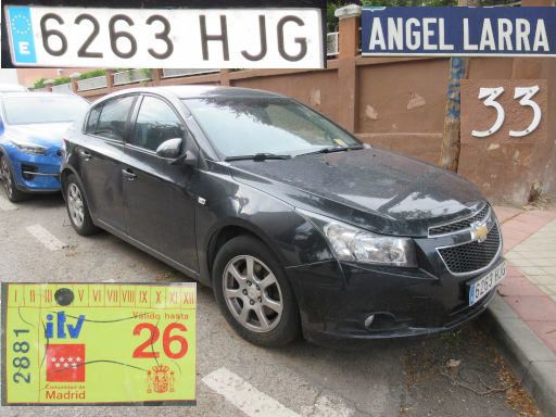 Vehículos abandonados, verlassene Fahrzeuge, Madrid, Spanien, Chevrolet Cruze, Kennzeichen 6263 HJG, Erstzulassung März 2012, Calle Angel Larra 33, 28027 Madrid im April 2026