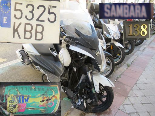 Vehículos abandonados, verlassene Fahrzeuge, Madrid, Spanien, Motorroller SYM, Kennzeichen 5325 KBB, Erstzulassung Juni 2017, Calle Sambara 138, 28027 Madrid im April 2026