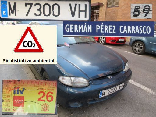 Vehículos abandonados, verlassene Fahrzeuge, Madrid, Spanien, Hyundai Accent, Kennzeichen M 7300 VH, Erstzulassung November 1997, Calle German Perez Carrasco 59, 28027 Madrid im April 2026