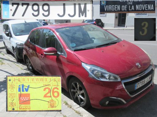 Vehículos abandonados, verlassene Fahrzeuge, Madrid, Spanien, Peugeot 208 HDI, Kennzeichen 7799 JJM, Erstzulassung November 2015, Calle Virgen de la Novena 3, 28027 Madrid im April 2026