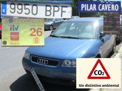 Vehículos abandonados, verlassene Fahrzeuge, Madrid, Spanien, Audi A3, Kennzeichen 9950 BPF, Erstzulassung November 2001, Calle Pilar Cavero 9, 28027 Madrid im April 2026