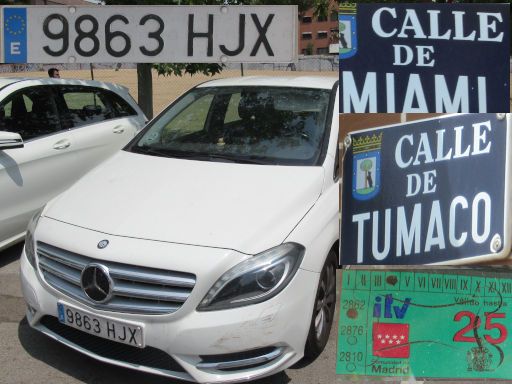 Vehículos abandonados, verlassene Fahrzeuge, Madrid, Spanien, Mercedes-Benz B180 CDI, Kennzeichen 9863 HJX, Erstzulassung April 2012, Calle Miami / Calle Tumaco, 28027 Madrid im August 2025