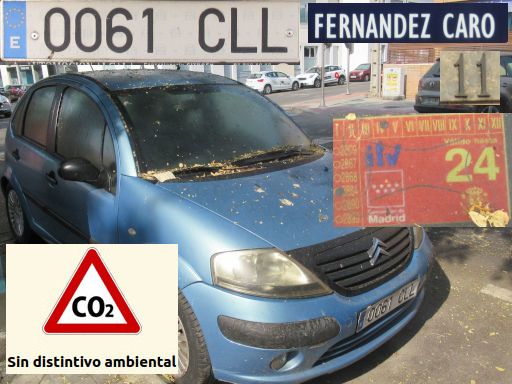 Vehículos abandonados, verlassene Fahrzeuge, Madrid, Spanien, Citroën C3, Kennzeichen 0061 CLL, Erstzulassung August 2003, Calle Fernandez Caro 11, 28027 Madrid im August 2025