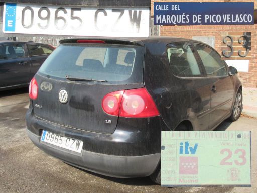 Vehículos abandonados, verlassene Fahrzeuge, Madrid, Spanien, Volkswagen Golf 1.6, Kennzeichen 0965 CZW, Erstzulassung September 2004, Calle Marques de Pico Velasco 33, 28027 Madrid im August 2025