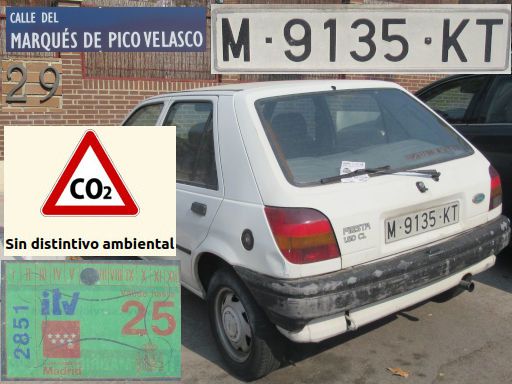 Vehículos abandonados, verlassene Fahrzeuge, Madrid, Spanien, Ford Fiesta 1.8 D CL, Kennzeichen M 9135 KT, Erstzulassung Februar 1990, Calle Marques de Pico Velasco 29, 28027 Madrid im August 2025