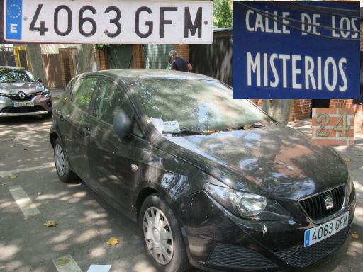 Vehículos abandonados, verlassene Fahrzeuge, Madrid, Spanien, Seat Ibiza, Kennzeichen 4063 GFM, Erstzulassung Juni 2008, Calle Misterios 24, 28027 Madrid im August 2025