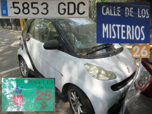 Vehículos abandonados, verlassene Fahrzeuge, Madrid, Spanien, Smart fortwo, Kennzeichen 5853 GDC, Erstzulassung April 2008, Calle Misterios 26, 28027 Madrid im August 2025
