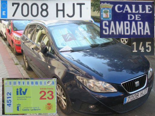 Vehículos abandonados, verlassene Fahrzeuge, Madrid, Spanien, Seat Ibiza, Kennzeichen 7008 HJT, Erstzulassung April 2012, Calle Sambara 145, 28027 Madrid im August 2025