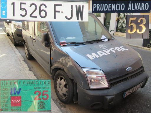 Vehículos abandonados, verlassene Fahrzeuge, Madrid, Spanien, Ford Tourneo Connect, Kennzeichen 1526 FJW, Erstzulassung Dezember 2006, Calle Prudencio Alvaro 53, 28027 Madrid im August 2025