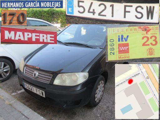 Vehículos abandonados, verlassene Fahrzeuge, Madrid, Spanien, Fiat Punto, Kennzeichen 5421 FSW, Erstzulassung Juli 2007, Calle Hermanos Garcia Noblejas 170 / Mapfre, 28017 Madrid im August 2025