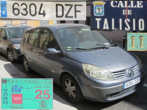 Vehículos abandonados, verlassene Fahrzeuge, Madrid, Spanien, Renault Scenic, Kennzeichen 6304 DZF, Erstzulassung Januar 2005, Calle Talisio 11, 28027 Madrid im August 2025