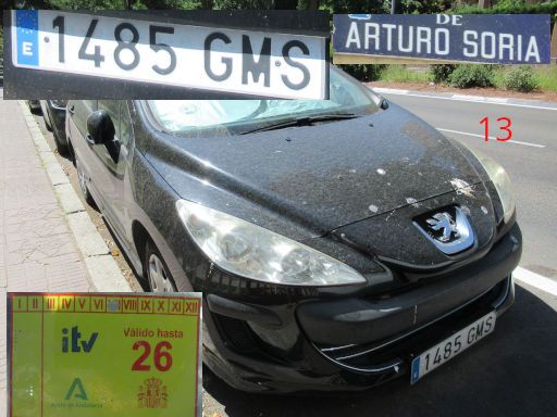 Veh&iacute;culos abandonados, verlassene Fahrzeuge, Madrid, Spanien, Peugeot 308, Kennzeichen 1485 GMS, Erstzulassung Juni 2009, Calle Arturo Soria 13, 28027 Madrid im August 2026