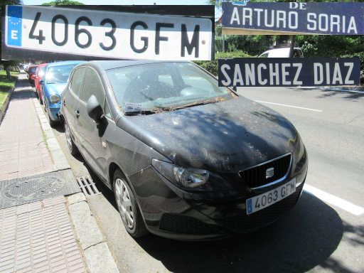 Veh&iacute;culos abandonados, verlassene Fahrzeuge, Madrid, Spanien, Seat Ibiza, Kennzeichen 4063 GFM, Erstzulassung Juni 2008, Calle Arturo Soria / Calle Sanchez Diaz, 28027 Madrid im August 2026