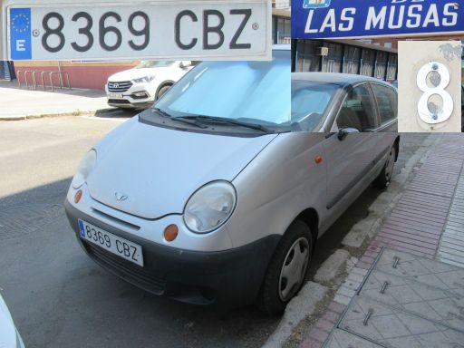 Veh&iacute;culos abandonados, verlassene Fahrzeuge, Madrid, Spanien, Daewoo Matiz, Kennzeichen 8369 CBZ, Erstzulassung November 2002, Calle Musas 8, 28022 Madrid im August 2026