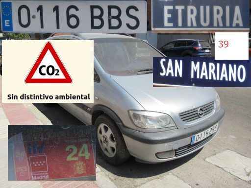 Veh&iacute;culos abandonados, verlassene Fahrzeuge, Madrid, Spanien, Opel Zafira Di 16V, Kennzeichen 0116 BBS, Erstzulassung Oktober 2000, Calle Etruria 39 / San Mariano, 28022 Madrid im August 2026