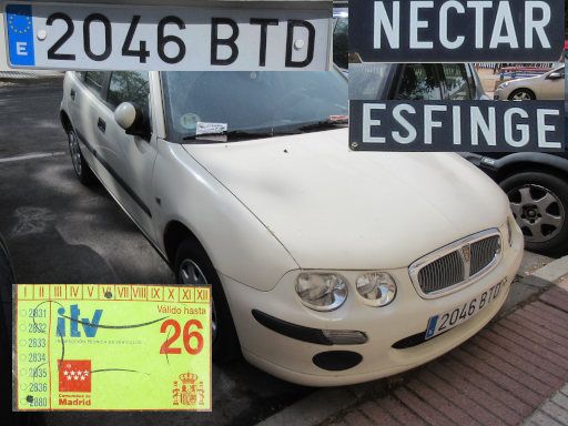 Veh&iacute;culos abandonados, verlassene Fahrzeuge, Madrid, Spanien, Rover 25, Kennzeichen 2046 BTD, Erstzulassung M&auml;rz 2002, Calle Nectar / Calle Esfinge, 28022 Madrid im August 2026