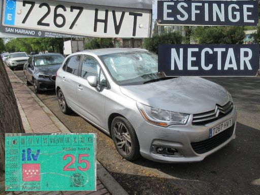 Veh&iacute;culos abandonados, verlassene Fahrzeuge, Madrid, Spanien, Citro&euml;n C4, Kennzeichen 7267 HVT, Erstzulassung Februar 2014, Calle Esfinge / Calle Nectar, 28022 Madrid im August 2026