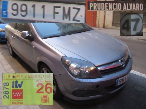 Veh&iacute;culos abandonados, verlassene Fahrzeuge, Madrid, Spanien, Opel Astra, Kennzeichen 9911 FMZ, Erstzulassung M&auml;rz 2007, Calle Prudencio Alvaro 47, 28027 Madrid im August 2026