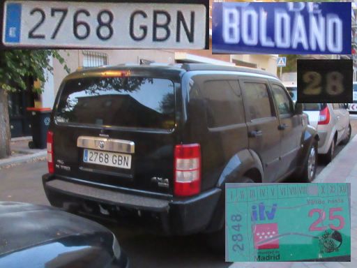 Veh&iacute;culos abandonados, verlassene Fahrzeuge, Madrid, Spanien, Dodge Nitro 4x4, Kennzeichen 2768 GBN, Erstzulassung M&auml;rz 2008, Calle Boldano 28, 28027 Madrid im August 2026
