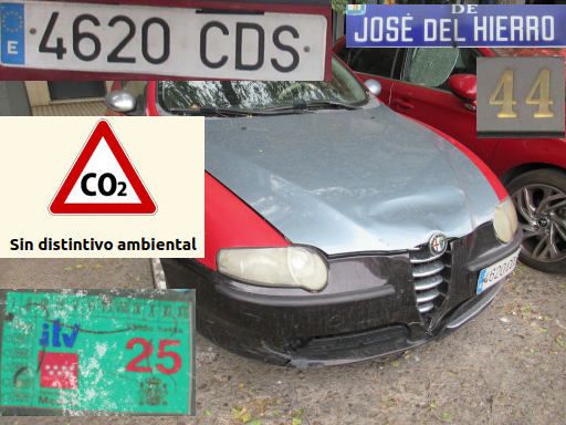 Veh&iacute;culos abandonados, verlassene Fahrzeuge, Madrid, Spanien, Alfa Romeo, Kennzeichen 4620 CDS, Erstzulassung Januar 2003, Calle Jose del Hierro 44, 28027 Madrid im August 2026