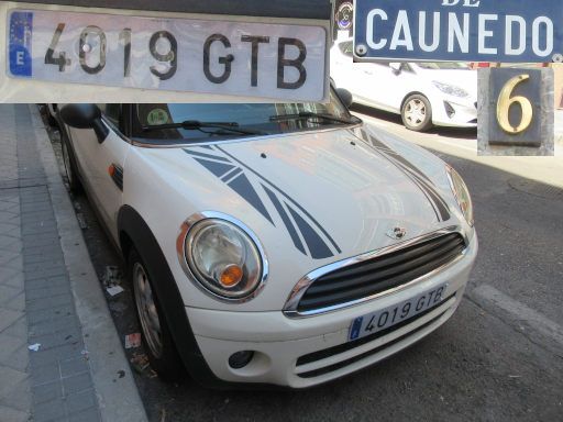 Veh&iacute;culos abandonados, verlassene Fahrzeuge, Madrid, Mini One D, Kennzeichen 4019 GTB, Erstzulassung Januar 2010, Calle Caunedo 6, 28037 Madrid im August 2026