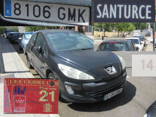 Veh&iacute;culos abandonados, verlassene Fahrzeuge, Madrid, Peugeot 308, Kennzeichen 8106 GMK, Erstzulassung Mai 2009, Calle Santurce 14, 28017 Madrid im August 2026