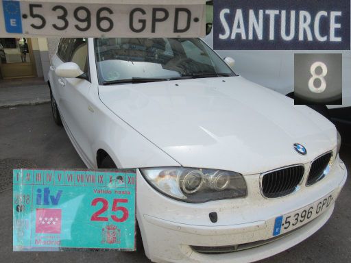 Veh&iacute;culos abandonados, verlassene Fahrzeuge, Madrid, BMW 1er Serie, Kennzeichen 5396 GPD, Erstzulassung August 2009, Calle Santurce 8, 28017 Madrid im August 2026