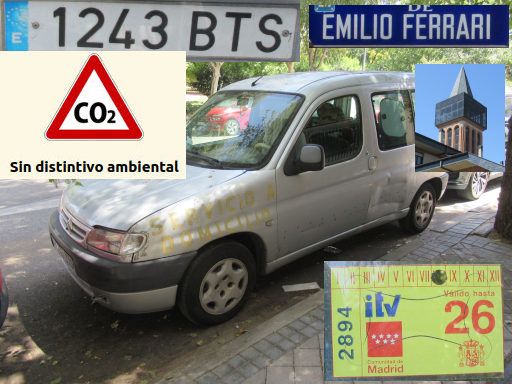 Veh&iacute;culos abandonados, verlassene Fahrzeuge, Madrid, Spanien, Citro&euml;n Partner, Kennzeichen 1243 BTS, Erstzulassung M&auml;rz 2002, Calle Emilio Ferrari 70, 28017 Madrid im August 2026