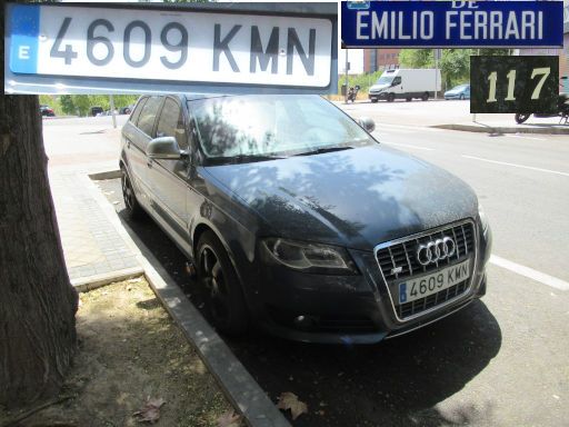 Veh&iacute;culos abandonados, verlassene Fahrzeuge, Madrid, Spanien, Audi, Kennzeichen 4609 KMN, Erstzulassung Juli 2018, Calle Emilio Ferrari 117, 28017 Madrid im August 2026