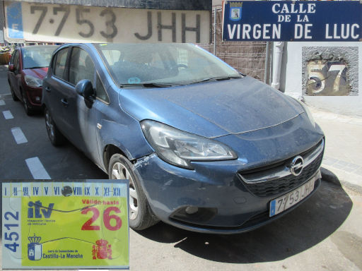 Veh&iacute;culos abandonados, verlassene Fahrzeuge, Madrid, Spanien, Opel Corsa CDTI, Kennzeichen 7753 JHH, Erstzulassung August 2015, Calle Virgen de Lluc 57, 28027 Madrid im August 2026