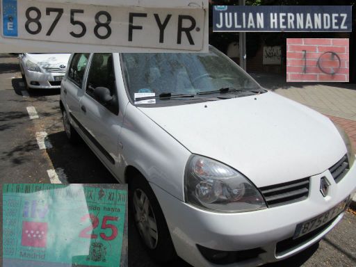 Veh&iacute;culos abandonados, verlassene Fahrzeuge, Madrid, Spanien, Renault Clio, Kennzeichen 8758 FYR, Erstzulassung Dezember 2007, Calle Julian Hernandez 10, 28043 Madrid im August 2026