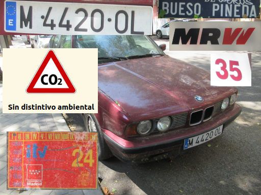 Veh&iacute;culos abandonados, verlassene Fahrzeuge, Madrid, Spanien, BMW 520i, Kennzeichen M 4420 OL, Erstzulassung Juni 1993, Calle Bueso Pineda 35, 28043 Madrid im August 2026