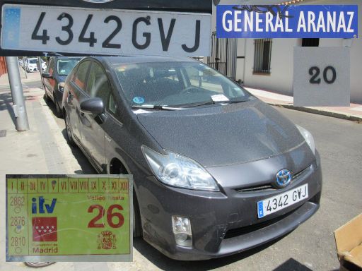 Veh&iacute;culos abandonados, verlassene Fahrzeuge, Madrid, Spanien, Toyota Prius, Kennzeichen 4342 GVJ, Erstzulassung M&auml;rz 2010, Calle General Aranaz 20, 28027 Madrid im August 2026