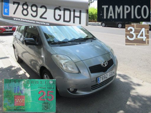 Veh&iacute;culos abandonados, verlassene Fahrzeuge, Madrid, Spanien, Toyota Yaris, Kennzeichen 7892 GDH, Erstzulassung Mai 2008, Calle Tampico 34, 28027 Madrid im August 2026
