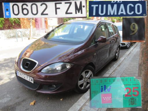 Veh&iacute;culos abandonados, verlassene Fahrzeuge, Madrid, Spanien, Seat Altea XL, Kennzeichen 0602 FZM, Erstzulassung Januar 2008, Calle Tumaco 9, 28027 Madrid im August 2026