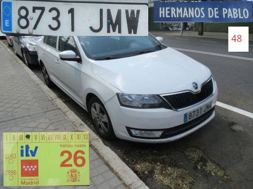 Veh&iacute;culos abandonados, verlassene Fahrzeuge, Madrid, Spanien, Skoda Rapid, Kennzeichen 8731 JMW, Erstzulassung April 2016, Calle Hermanos de Pablo 48, 28027 Madrid im August 2026